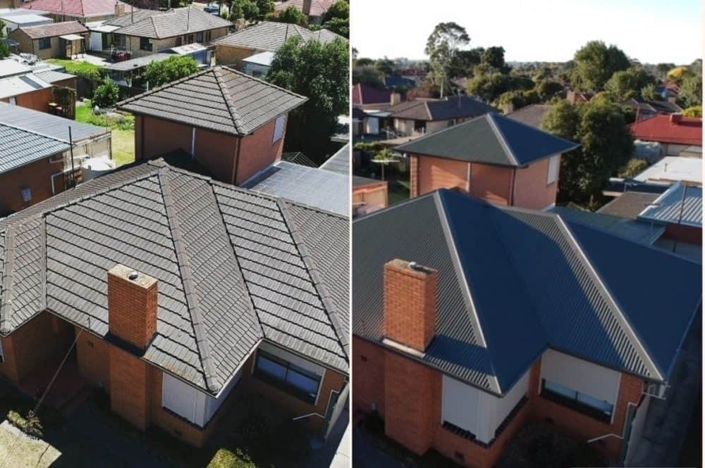 Roof replacement before and after